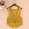 Women's Vests All match Sleeveless Hollow Out Tank Top Solid Color Short Knitted Waistcoat Crochet Cardigan Sweater Vest Women Outwear 230506