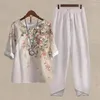 Camisetas de mujer Harajuku Vintage conjuntos de dos piezas para mujer 2023 primavera estampado Tops pulóver y pantalones sólidos trajes de verano Casual suelto calle