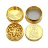 GOLD Grinder Coin Pattern Zinc Alloy Metal Smoke Herb 4 Parts Layers 50MM Cigarette Tobacco Spice Crusher Smoking Accessories