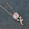 Pendentif colliers couleur or Rose doux violet opale fleur collier pour femmes mignon clavicule chaîne anniversaire bijoux cadeau