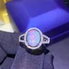 Bagues de cluster LeeChee Natural Opal Ring 8 10mm Coloré Gemstone Bijoux Blanc Pour Femmes Engagement Cadeau De Mariage Réel 925 Argent