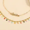 Bohème coloré perles chaîne cheville couleur or lettre amour pendentif bracelets de cheville pour femmes été Bracelet pied jambe bijoux