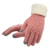 5本の指の手袋冬のタッチスクリーンニット女性ニットミトンメスの太いぬいぐるみ手首のドライビンググローブ