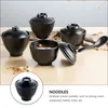 Din sets Sets Black Microwave Safe Bowl Melamine Noodles Mengkommen Saladplaat Keramische soep Granencontainer Draad ramen