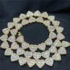 Collier de luxe entièrement glacé 13mm 18 "20" 22 "24" Vvs Baguette Diamant Moissanite Coeur Chaîne Cubaine