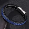 Bedelarmbanden mode zwart blauw lederen gevlochten armband mannen 3 kleuren magnetische gespannelen mannelijke polsband sieraden armbanden geschenken s0009