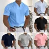 T-shirt da uomo T-shirt sportiva casual a maniche corte da uomo Polo tinta unita con scollo a V Top Tasca T-shirt Moda pullover elastico allentato L-4XL