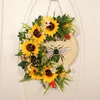 Decorative Flowers Door Hanging Garland Fade-resistant Sunflower Half Blooming Bee Festival Wreath