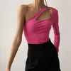 Kvinnors T -skjortor Kvinnor Fashion Solid Color Single Shoulder veck Asymmetriska bodysuits Damer Långärmade spel