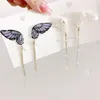 Brincos Dangle Minar Fairy Clear Resin Butterfly Para mulheres Rhinestones Tassel Long Tassel Simulation Wing Wedding Jewelry