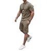 Gym ubrania letnie męski garnitur moda swobodne krótkie koszulki z krótkim rękawem szorty na zewnątrz 2-częściowy zestaw