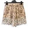 Frauen Shorts 2023 Elegante Spitze Blumendruck Frauen Beiläufige Lose Hohe Taille Streifen Breites Bein Kurze Hosen Landebahn Vintage Süße Mädchen Kleidung