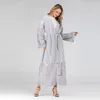 Sıradan Elbiseler Müslüman Açık Abaya Nakış Mesh Dubai Uzun Çubuk Bıçısı Elbise Kadın Kaftan Dantel-Up Kimono Jubah İslami Giyim Arap Out Giyim