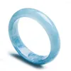 Bracciale rigido in vera pietra blu acquamarina naturale, braccialetti per donna, diametro interno in cristallo tondo, diametro 57 mm