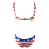 Kvinnors badkläder Amerikanska flagga tryckt bikini Set Women Push Up Summer Beachwear Halter Bathing Suitwomens