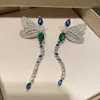 Dangle Earrings CIZEVA Drop For Women Cute Little Dragonfly Tassel Earring Green Zircon Engagement Wedding Jewelry
