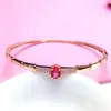 Bangle Pure Russian 585 Purple B uma pulseira de ouro rosa de ouro rosa de 14k, mulheres elegantes de luxo zircão de zircão de pedra vermelha para ou seja