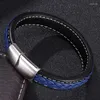 Bedelarmbanden mode zwart blauw lederen gevlochten armband mannen 3 kleuren magnetische gespannelen mannelijke polsband sieraden armbanden geschenken s0009