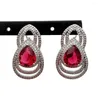 Studörhängen y.ying Clear Cubic Zirconia Pave Teardrop Red Seting Women Party Jewelry