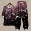 Camisetas de mujer Harajuku Vintage conjuntos de dos piezas para mujer 2023 primavera estampado Tops pulóver y pantalones sólidos trajes de verano Casual suelto calle