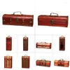 Gift Wrap Vintage Archaistic Single/ Double Red Wine Box Portable Wood Retro Storage Case Bottle Packag With Handle