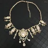 Halsbandörhängen Set Luxury Rhinestone Bridal Jewelry Vintage Design Arab Women's Caftan Ornament Earring Armband Ring Crown 5st/Set