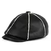 Berets Winter Genuine Leather Beret Hat Men Women Korean Light Warm Real Fur One Cap Hand-sewn Shearing Boina With Ear Tab