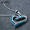Pendant Necklaces JUNXIN Romantic Silver Color Heart Necklace For Women White/Blue Fire Opal Pendants Engagement Jewelry Lover Gifts
