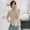 Women's Blouses Summer 2023 Fashion Elegant Apricot Hollow Lace Flower Single Breasted Women Shirt Casual Loose Top Formal Puff Sleeve