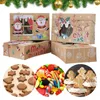 Geschenkomschakeling 12 stks Kraft Paper Candy Boxes Merry Christmas Cookie Box Clear Window Packaging Bag Party Inpakjaarspullen