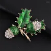 Brooches Rhinestone Pine Nuts Enamel Green Leaf Men Women Alloy Plant Weddings Banquet Party Clothing Suit Jewelry Accesories