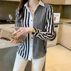 Femmes Blouses Femmes Printemps Automne Femme Blouse Simple Boutonnage Col Rabattu À Manches Longues À Rayures Lâche Travail Décontracté En Mousseline De Soie Chemises Tops