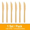 Flatware Sets 6/12/24/36 Pcs/ Pack Bamboo Wood Cutlery Set Spoon Knifes Forks Reusable Natural Eco-Friendly Zero Waste