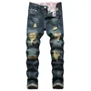 Jeans pour hommes Mode Bleu Foncé Déchiré Hommes Moto Long Denim Pantalon Détruit Coton Trous Occasionnels Pantalon En Ruiné Plus La Taille 32-42qiy1