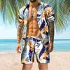 Camisas de vestido masculino Casual Casual Camisa Moda Moda Retro Manga curta para homens 2023 Hawaii Tropical Beach Button-up Conjunto Camisa