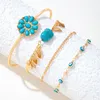 Charm Bracelets Charming Imitation Turquoise Flower Open Bracelet Set For Women Fashion Geometric Alloy Leaf Eyes Four Piece