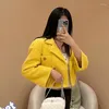 Giacche da donna Moda europea Abbigliamento da donna Giacca autunnale 2023 Abito a maniche lunghe Colletto Doppiopetto Cappotto di tweed di lusso giallo