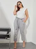 Pants Plus Size Elegant Summer Spring Gingham Print Ankle Length Women Pockets Sides Tie Waist Large Clothing