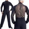 Stage Wear Latin Dance Top Male Perspective Mesh Brillant Strass Compétition Tango Salsa Cha Hommes Performance Vêtements DNV13578