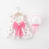 Girl Dresses 2023 Kids Print Bow Korean Version Hooded Puffy Tutu Skirt Outfit Summer Baby Girls Cute Sling Dress Toddler Casual Clothes