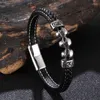 Braccialetti con ciondoli Bracciale da uomo Chiusura in acciaio inossidabile Pelle punk intrecciata Teschio alla moda Regali di gioielli di alta qualità SP1237