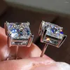 Stud Earrings 10K White Gold 2 Carat Women Present Wedding Anniversary Engagement Party 1ct Square Princess Moissanite Diamond