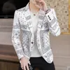 Mäns kostymer blazers lyxparti prom blazer herrar blommor design kontrast krage klänning middag blazer homme smal passform kappjacka plus storlek 3xl 230506