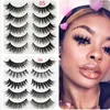 False Eyelashes SKONHED 5 Pairs 3D Faux Mink Hair Multilayer Wispies Long Thick Cross Lashes Handmade Eye Makeup Tools