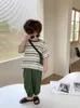 Ensembles de vêtements mode bébé fille garçon glace soie vêtements ensemble rayé t-shirt pantalon 2 pièces infantile enfant en bas âge costume été 17Y 230506