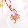 Pendentif Colliers Élégant Rose Or Couleur Cristal Fleur Collier Charme Naturel Rose Gemmes Femmes Mariage Banquet Bijoux Cadeaux De Noël