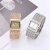 Relojes de pulsera para mujer, conjunto de diamantes de lujo, reloj cuadrado de cuarzo, reloj de moda Simple de acero inoxidable con esqueleto para mujer, relojes de vestir