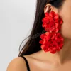 Boucles d'oreilles goutte de fleur de pétale rouge exagéré pour les femmes Boho fait à la main Long gland Rose boucles d'oreilles bijoux esthétiques