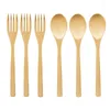 Flatware Sets 6/12/24/36 Pcs/ Pack Bamboo Wood Cutlery Set Spoon Knifes Forks Reusable Natural Eco-Friendly Zero Waste