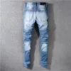 Klassisk tryckt broderdesigner Mens Jeans Motorcykelhål Luxury Denim Man Fashion Street Wear Men Designer Pants